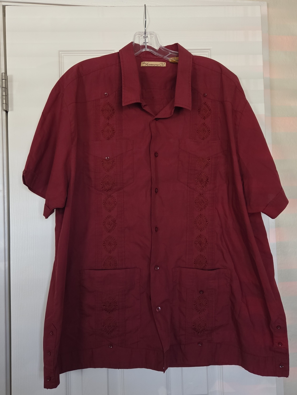 The Havanera Co. Embroidered Burgundy Guayabera (XXL)